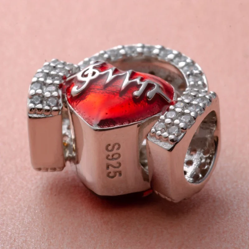 Sambaah Love Music Heartbeats Charm with CZ Stone 925 Sterling Silver Headphone Beads Fit Original Musical Note Bracelet | Украшения и