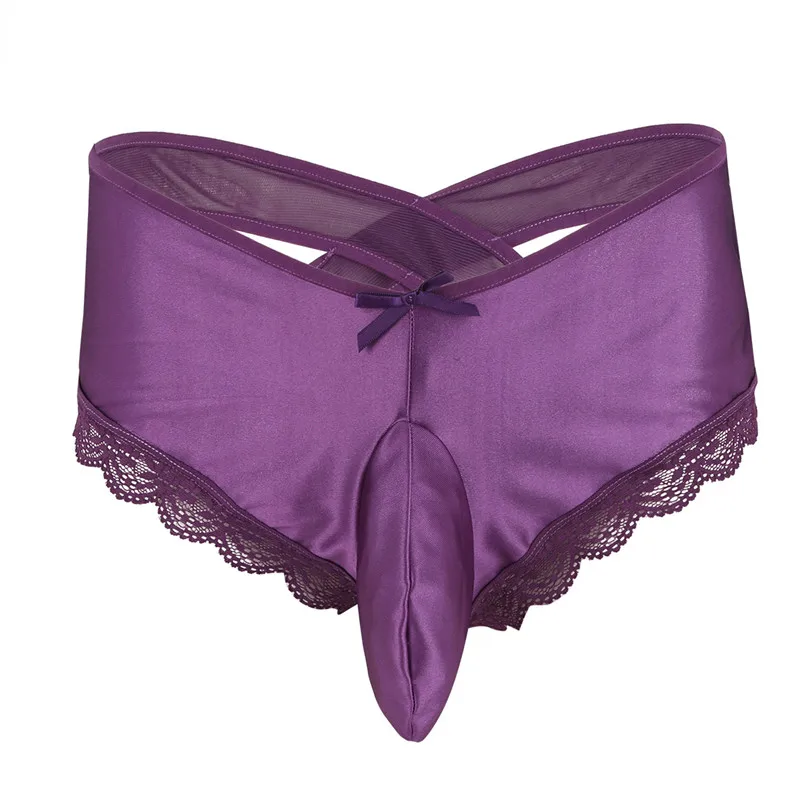 Purple IEFiEL, мужское нижнее белье, трусы с цветочным кружевом, сзади, крест-накрест, бикини, трусы, нижнее белье, стринги, нижнее белье для ночного белья - Цвет: Purple