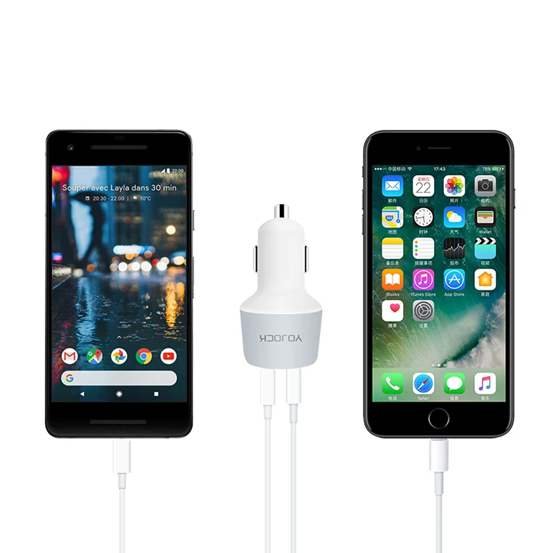 USB C автомобильное зарядное устройство QC3.0 Smart Type для автомобиля с двумя портами
