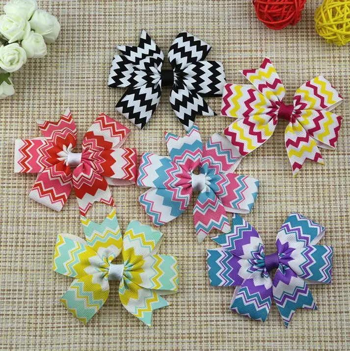 120 шт. Бесплатная доставка DHL шеврон-pinwheel-hair-bow-Girl бант для волос в горошек