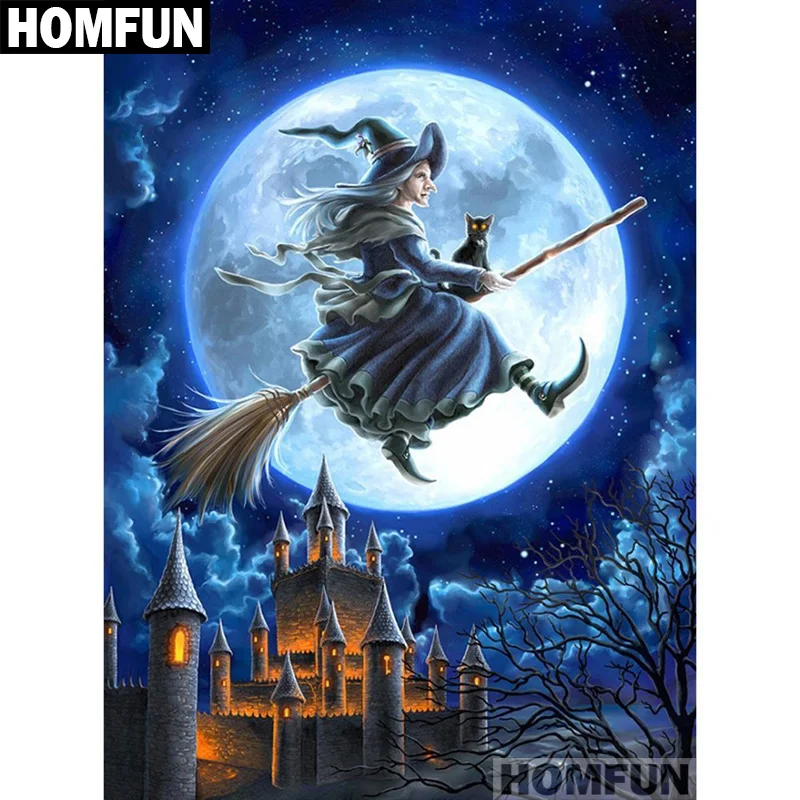 HOMFUN искусство 5D Diy алмазная живопись Хэллоуин ведьма вышивка крестиком 3D Стразы
