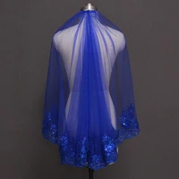 new arrival royal blue bling sequins lace short bridal veil one layer beautiful wedding veil bride accessories