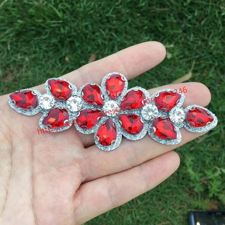 red 3 шт./лот, красные, черные, AB стеклянные кристаллы, аппликация для одежды, прозрачные кристаллы, цветы, отделка для танцевального костюма, украшения обуви - Цвет: red