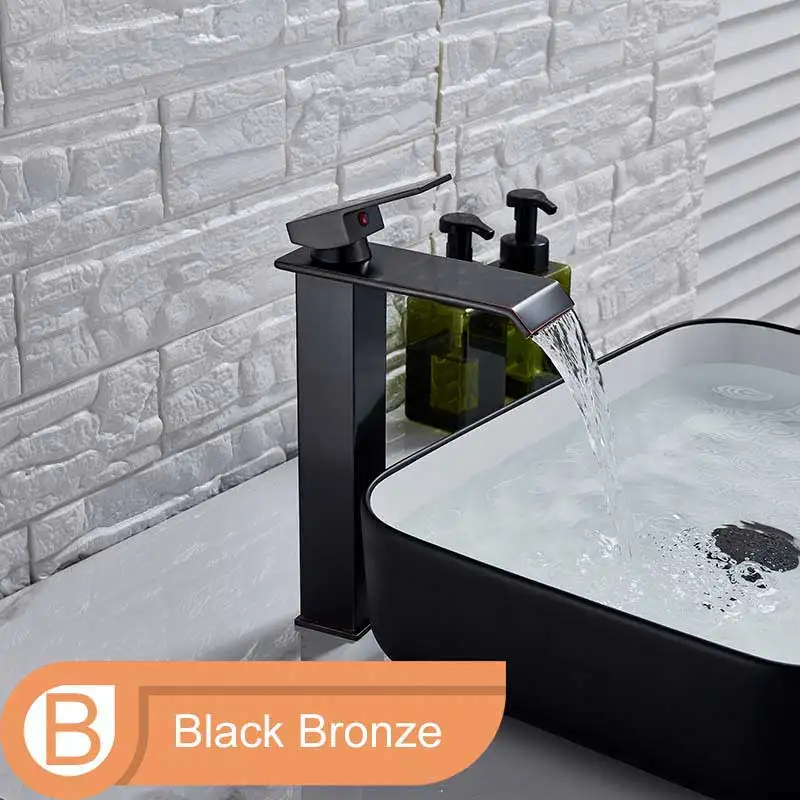 Black Bronze B Квадратный хромированный кран для раковины и раковины, смеситель для ванной комнаты с одной ручкой и широким носиком, кран для раковины Fauet, кран для горячей и холодной воды - Цвет: Black Bronze B