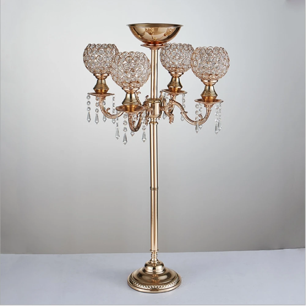

5 Arms Crystal Candelabras Wedding Candelabrum With Nice Flower Bowl Metal Candle Holders Christmas Home Decoration 10 pc