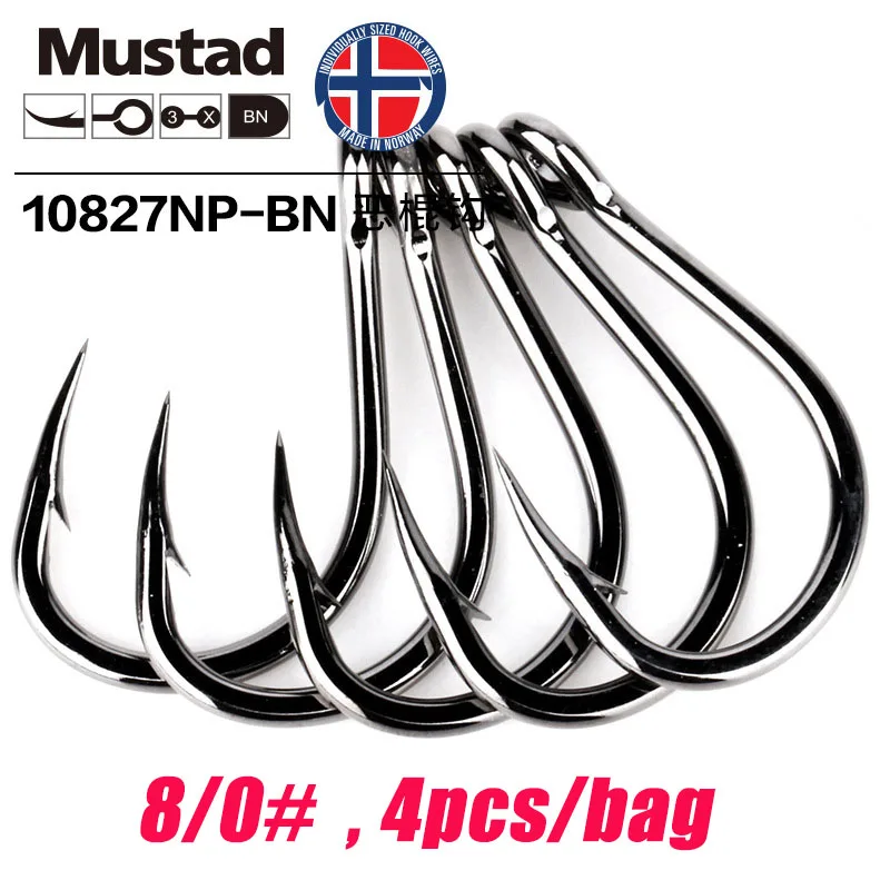 8-0 Mustad норвежский рыболовный крючок, супер мощный большой размер, круглые рыбные крючки, 1#-12/0#, 10827NP-BN - Цвет: 8-0