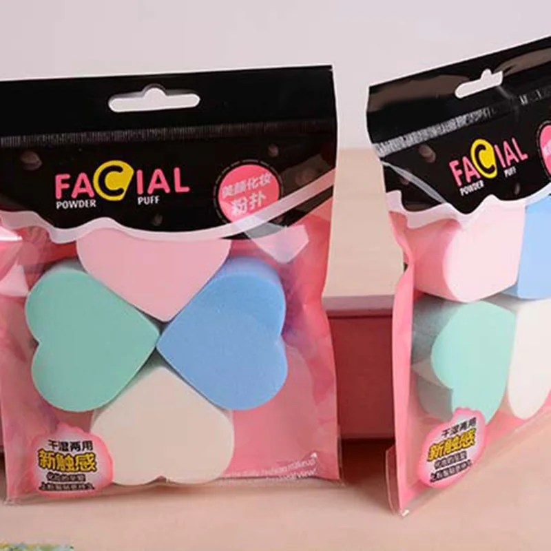 Hot sale 4pcs Heart Shapes Cosmetic Puff Facial Care Cleaning Washing Sponge Beauty Foundation Powder Face Smooth Makeup Tool |