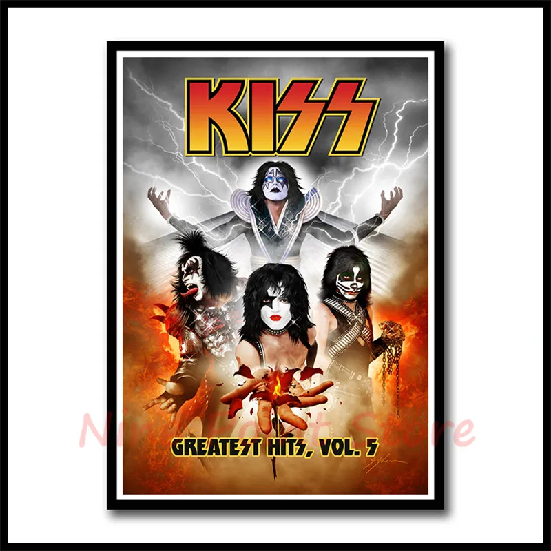 Тяжелый металл Kiss Rock band бумажные плакаты с покрытием музыкальная команда звезда классическая декоративная живопись бескаркасная - Цвет: Темный хаки