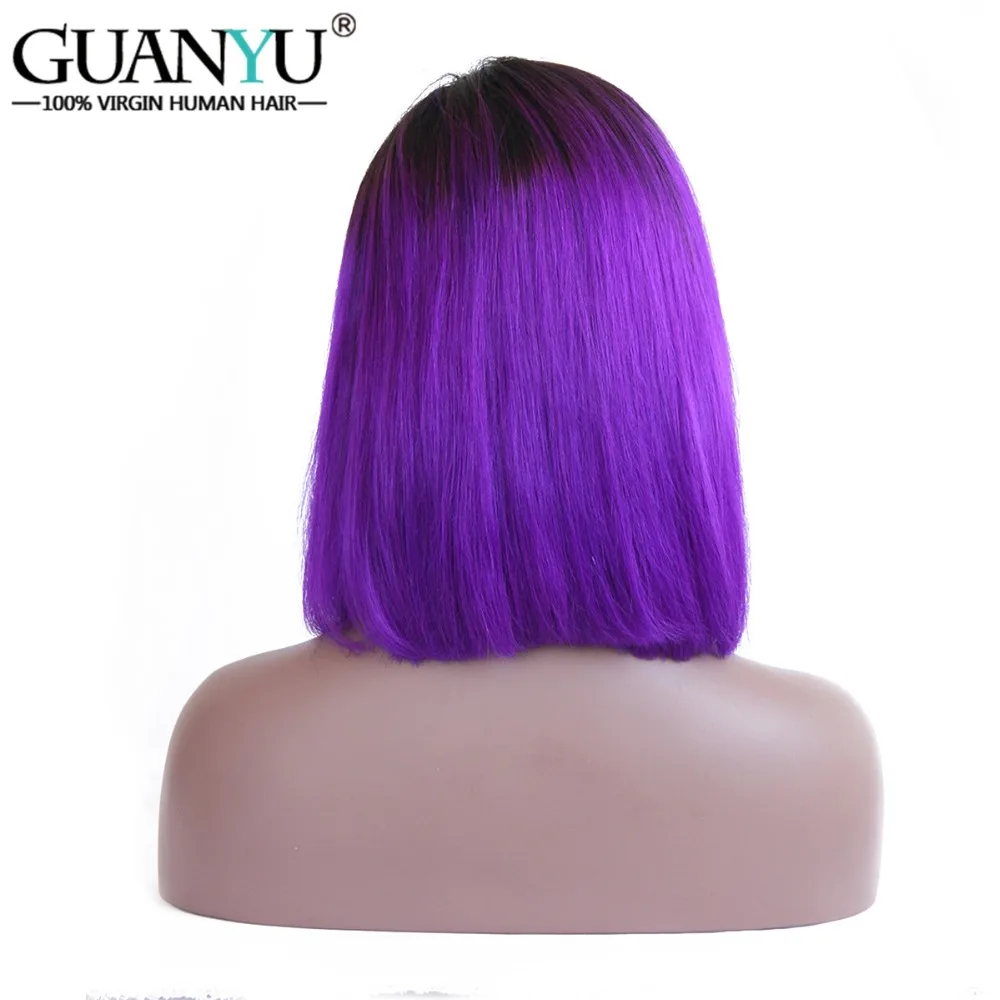 Guanyuhair Омбре # 1B/фиолетовый Боб Короткие парики с кружевами спереди прямые