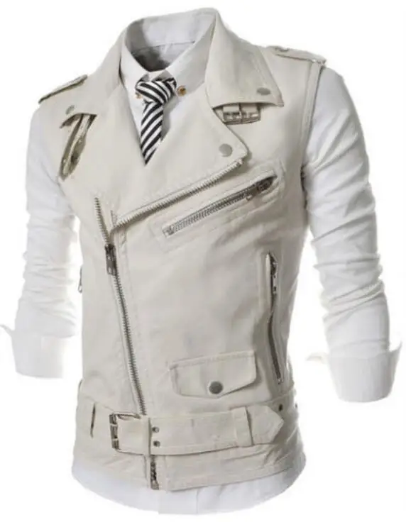 Жилет мужской из искусственной кожи мотоциклетный Приталенный жилет без рукавов