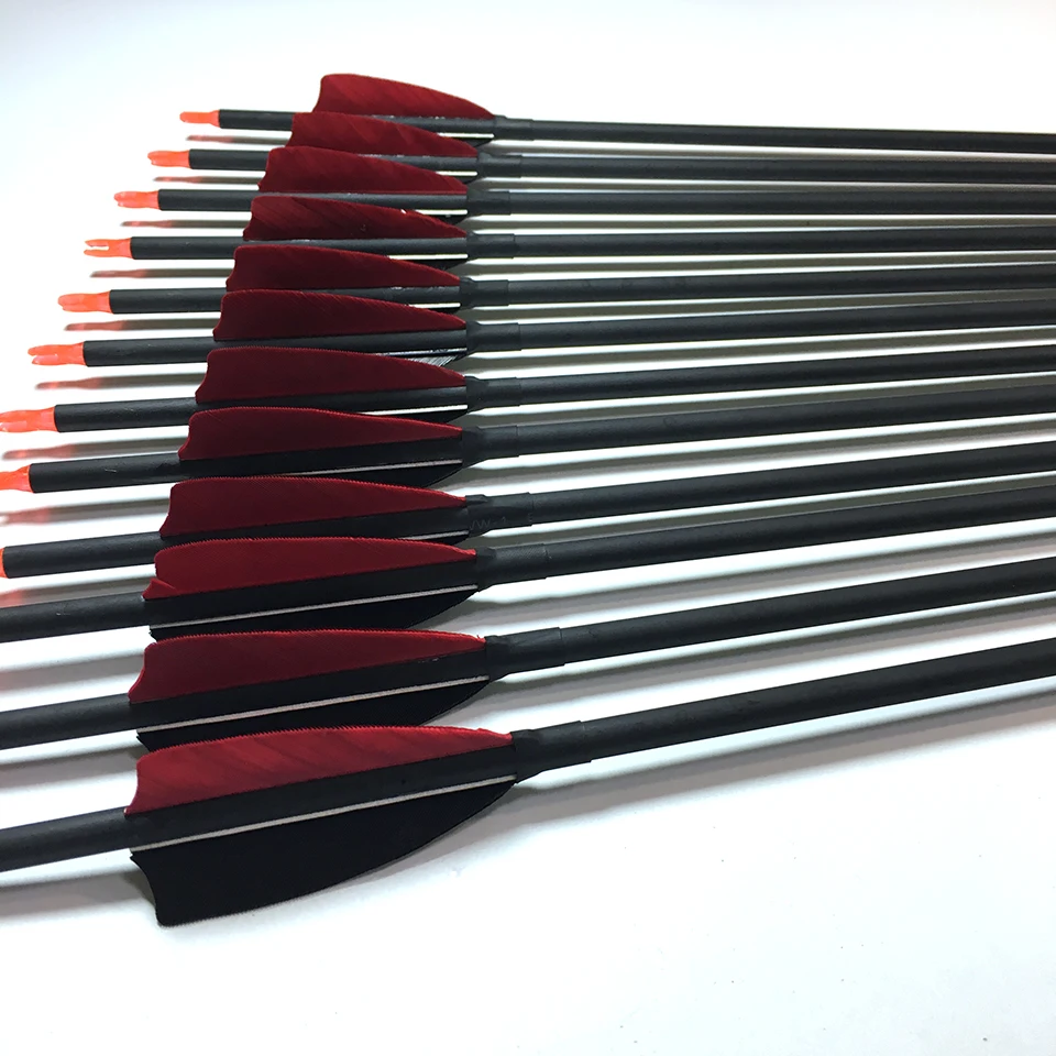 

12Pc 3 inch Turkey Feather 76 cm Carbon Arrow Spine 500 With Changeable Arrow Head For Recurve and Compound Bow Hunting
