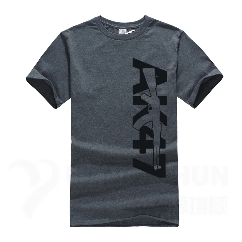 Dark gray 2 Boutique Men Tops Tees Summer Fashion New AK47 Printed T Shirt Short Sleeve Men AK 47 Rifle Gun Personalized T Shirts 3XL - Цвет: Dark gray 2