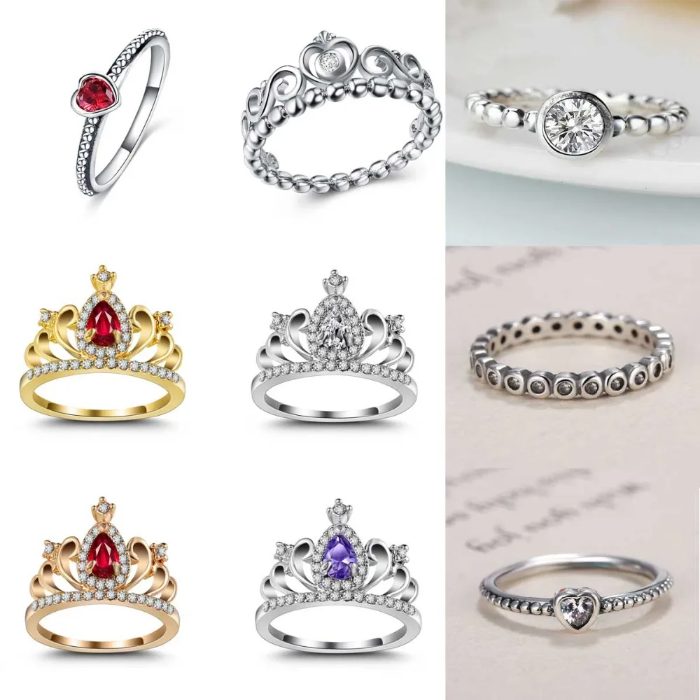 Модное покрытое серебром кольцо Принцесса Королева Корона обручальные