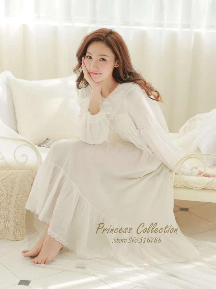 Бесплатная доставка белая длинная Пижама принцессы из 100% хлопка розовая ночная
