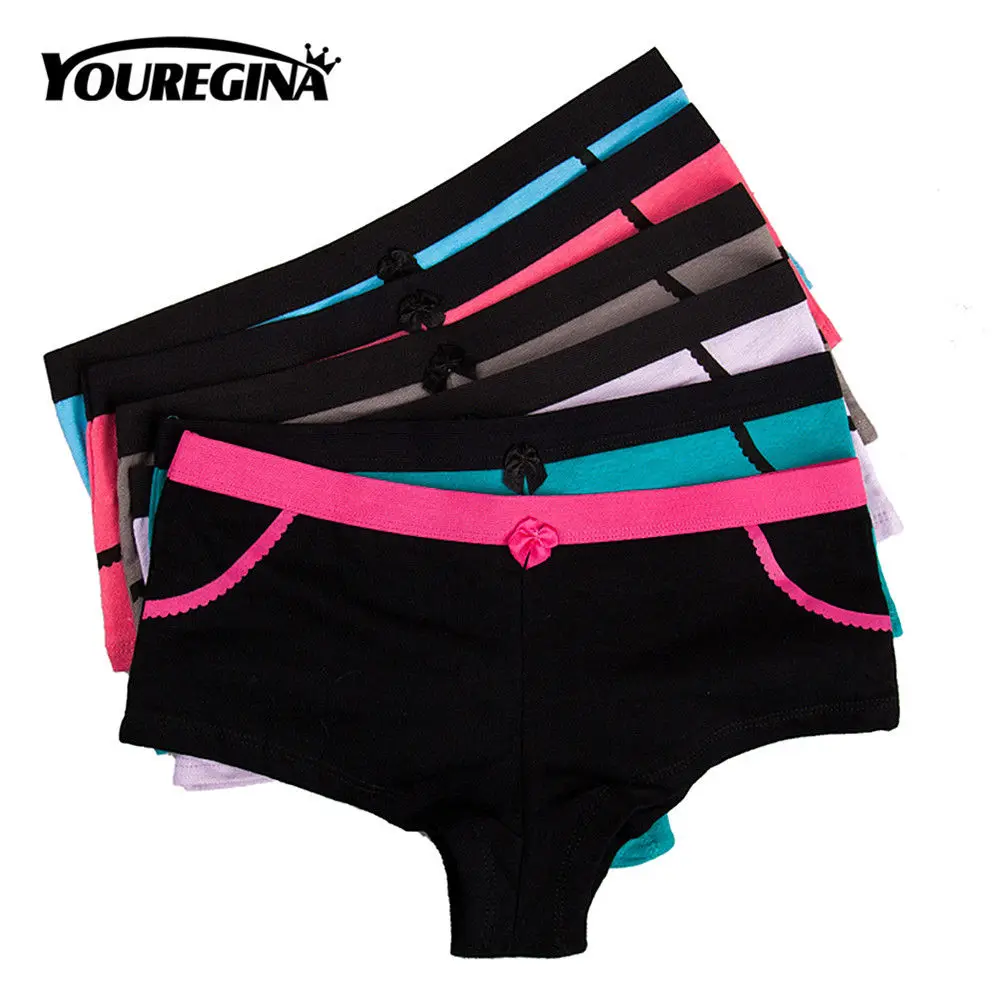 Y9077-6pcs-random YOUREGINA/женское однотонное нижнее белье из хлопка, трусы-боксеры для девочек, женские трусики, сексуальные цветочные шортики, нижнее бельё, 6 шт./партия - Цвет: Y9077-6pcs-random