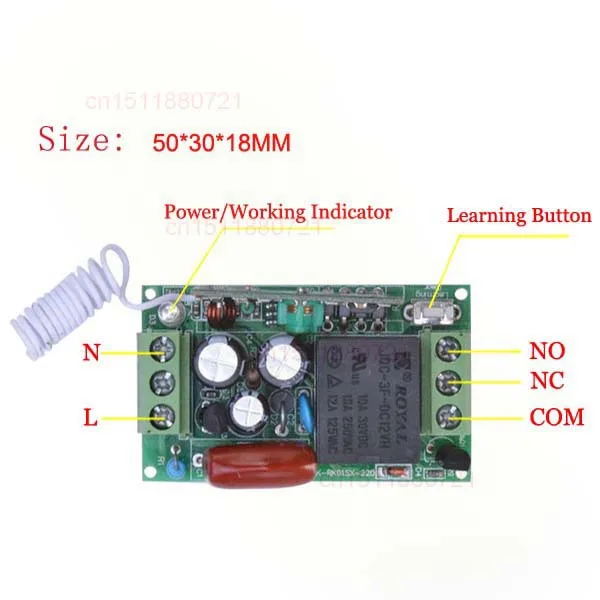 Система беспроводного управления питанием световых приборов с пультом ДУ AC220V Mini Size Radio Remote Control Lighting Power ON OFF Switch System Learning Code Momentary Toggle Latched 315/433MHZ.