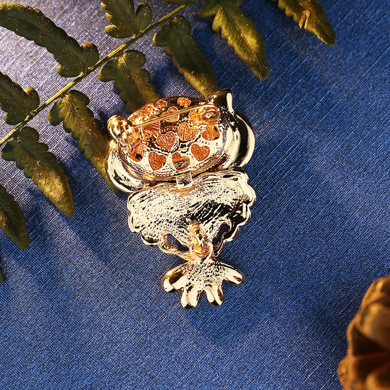 Винтажные Сова броши с кристаллами булавка золотой тонированный хиджаб в виде