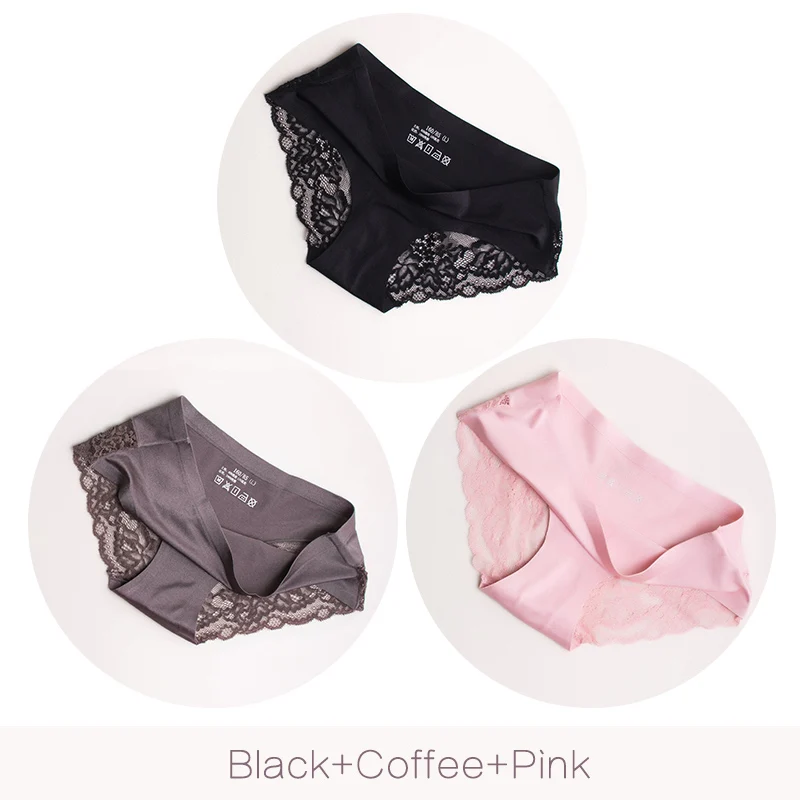 Black Coffee Pink Женские бесшовные трусы DULASI, откровенные нейлоновые трусы с хлопковой ластовицей и прозрачным кружевом, 3 шт./набор - Цвет: Black Coffee Pink