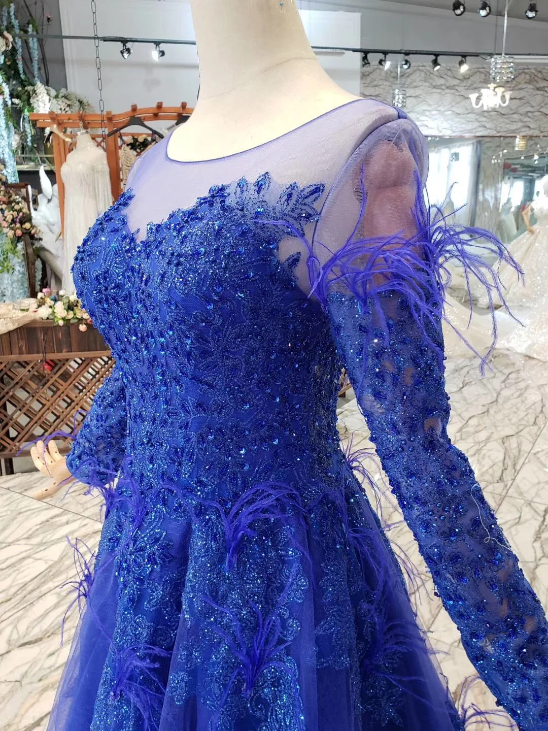 2019 Vestidos De Feathers Gray Blue Prom Dresses Vestido Noite Elegant Cheap Long Beads Lace Appliques Dress | Свадьбы и торжества