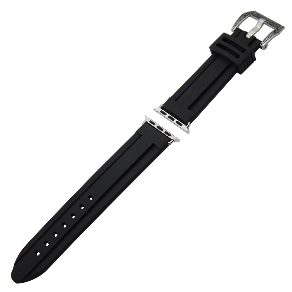 Ремешок силиконовый резиновый для iWatch Apple Watch 38 мм 42 резной браслет из нержавеющей
