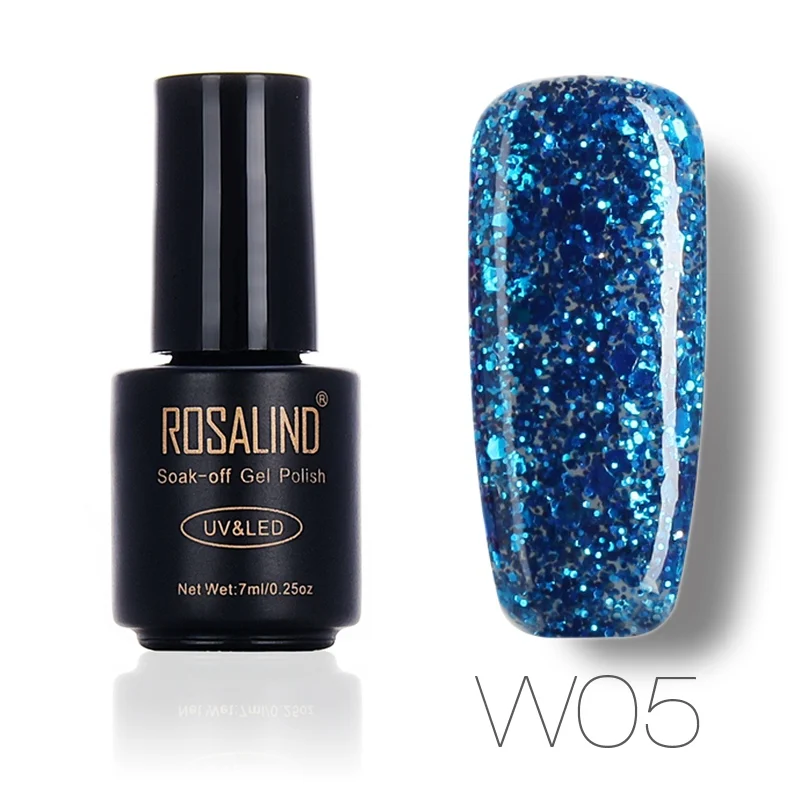 W05 ROSALIND гель 1S черный флакон 7 мл Алмазный Блеск W01-29 гель лак для ногтей УФ светодиодный замачивающийся блеск Платиновый гель лак - Цвет: W05
