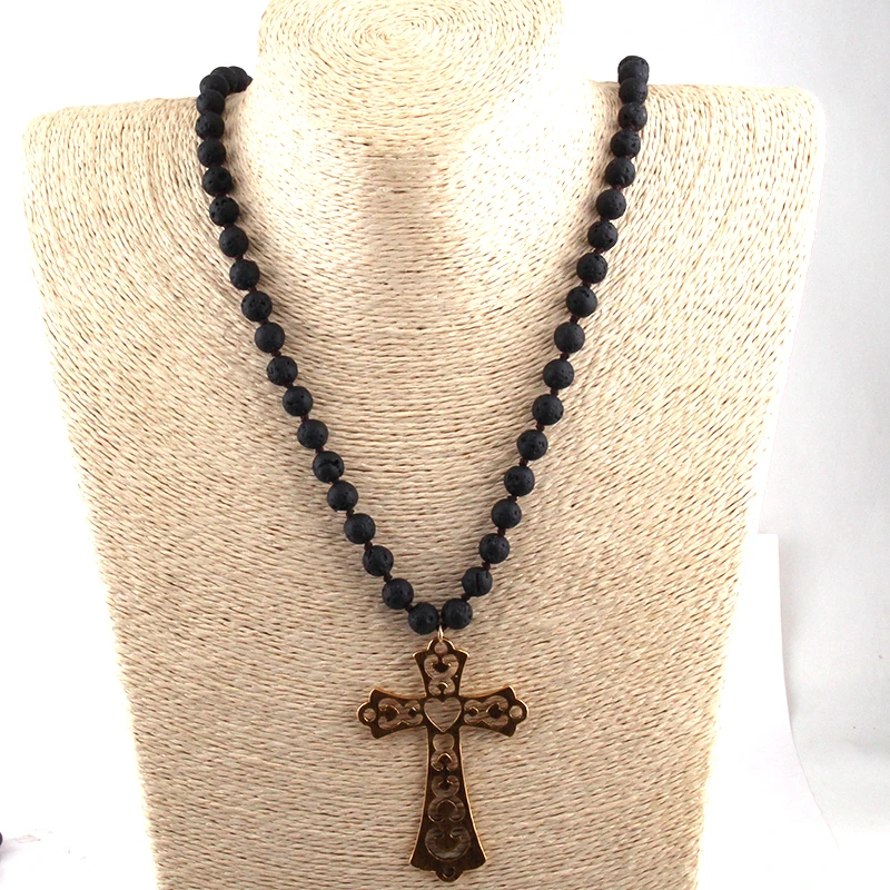 Бесплатная доставка модные ожерелья с подвеской из черной лавы|cross pendant necklace|fashion