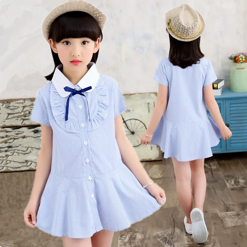 Dresses for Girls Summer Stripe Shirts Vestdio Infantil Kids Casual Dress Children Blouses Clothes 4 6 7 8 9 10 12 Years | Детская