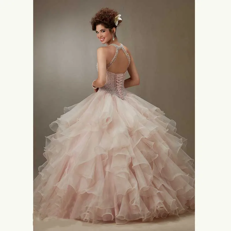 Девушки 2016 Потрясающие Quinceanera Платья Sexy Холтер Шеи Бисероплетение Жемчуг