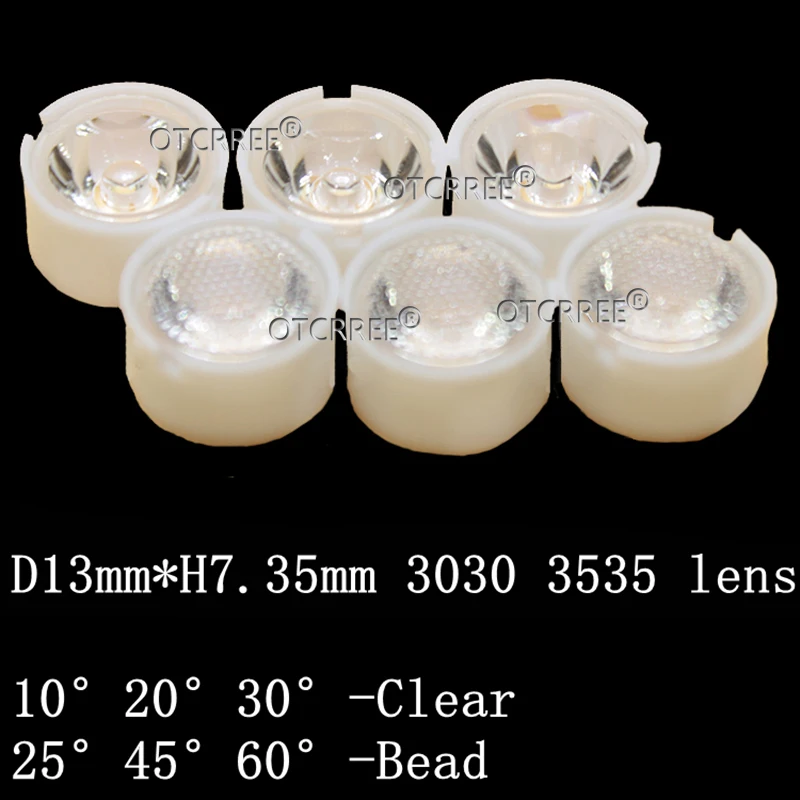 10 шт. 13 мм Светодиодная линза CREE 30 45 60 90 градусов XPE2 XPG2 XTE Epiled/Semiled 3535 3030 излучатель