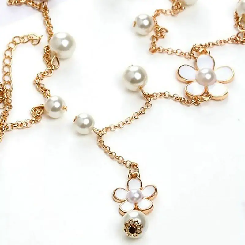 Модное Очаровательное длинное ожерелье с черным цветком и искусственным