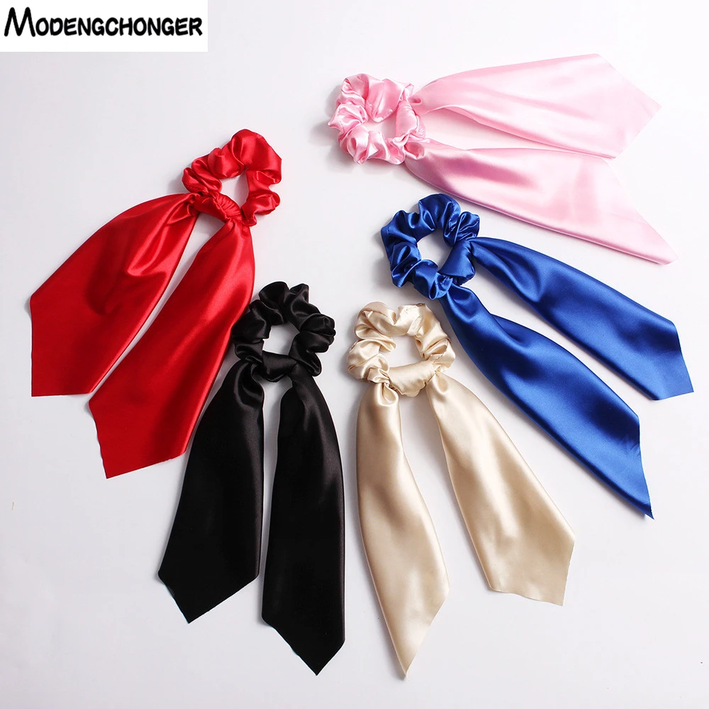 

Pure Color Chiffon Hair Scarf Elastic Boho Streamers Bow Headband Hair Ties Scrunchie Ponytail Holder For Women Hair Accessories