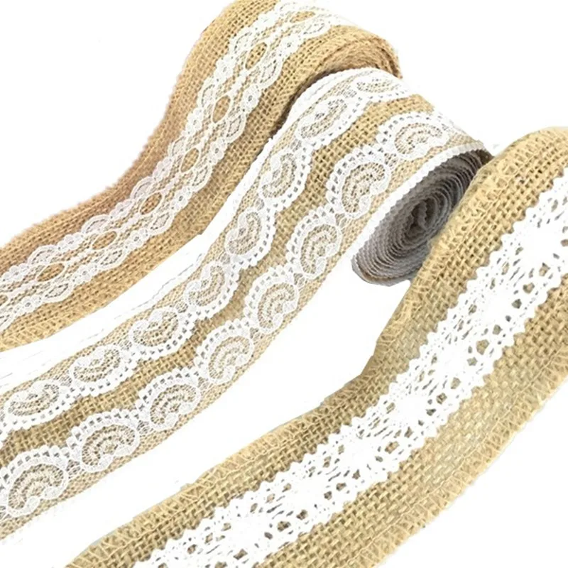 2 м/компл. Рождественский Декор натуральная джутовая лента с кружевными деталями