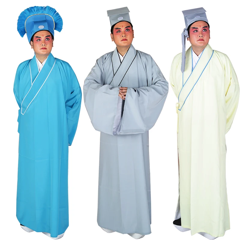 Operas Outfit Lao Sheng tunic Peking Opera men's Taoist Long gown robe + Hat intellectual Student Clothing In Ancient China