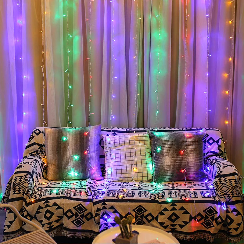 colorful 3 м* 3 м светодиодный светильник-Гирлянда для дома, улицы, праздника, Рождества, декоративная Свадебная вечеринка, Сказочная сосулька, светодиодный светильник с европейской вилкой - Цвет: colorful