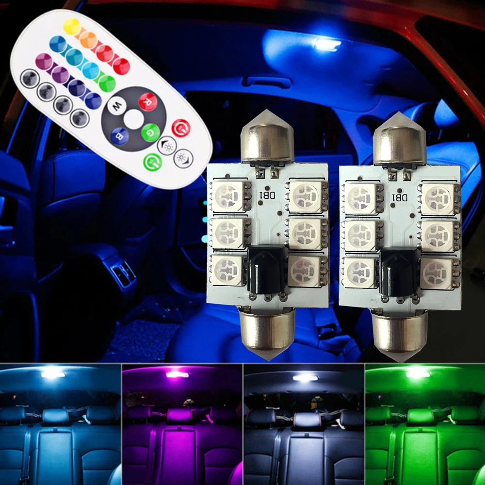 KD 2 шт. C5W RGB 5050 12SMD Автомобильный светодиодный пульт дистанционного управления Rgb
