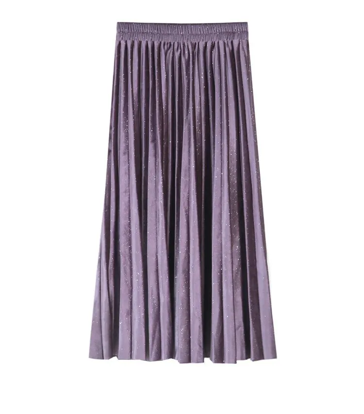 

2020 New Arrival All Match Korean Styles Ladies Skirts Velvet Pleated Skirt Women Faldas Largas Elegantes clothes