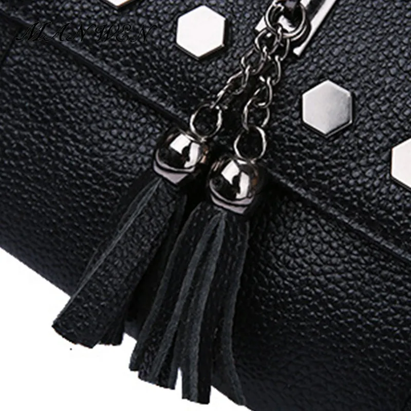 2017 Черный кисточкой конверт сумки на плечо для Для женщин Повседневная Клатчи