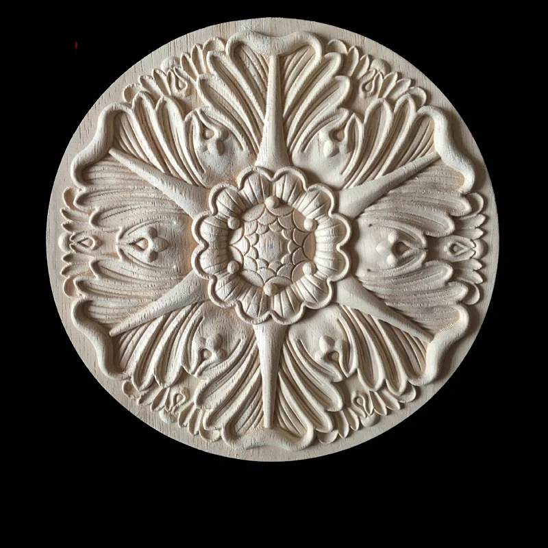 

Flower Wood Carving Natural Wood Appliques for Furniture Cabinet Unpainted Wooden Mouldings Decal Decorative Figurine 15CM 20CM