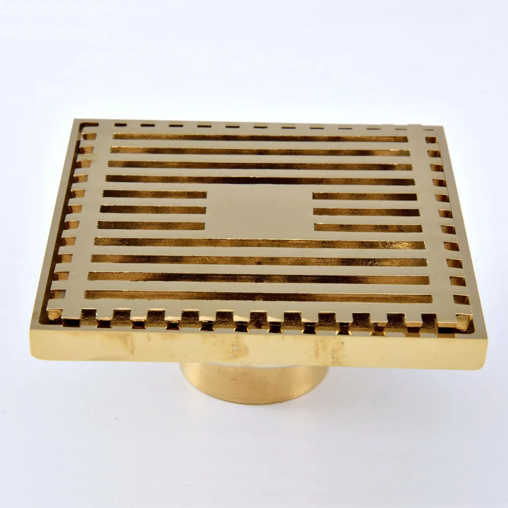 

Gold Color Brass Carved Flower Pattern Bathroom Shower Drain 4" Square Floor Drain Waste Grates Bathroom Accessory mhr070