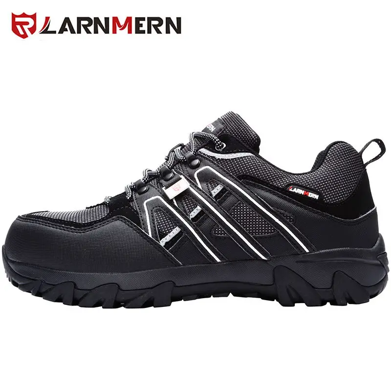 L8032-BLACK LARNMERN Для Мужчин's Сталь носком Рабочая безопасная обувь; Воздухопроницаемый материал; Рабочая обувь анти-прокол противоскользящий дизайн защитная обувь - Цвет: L8032-BLACK