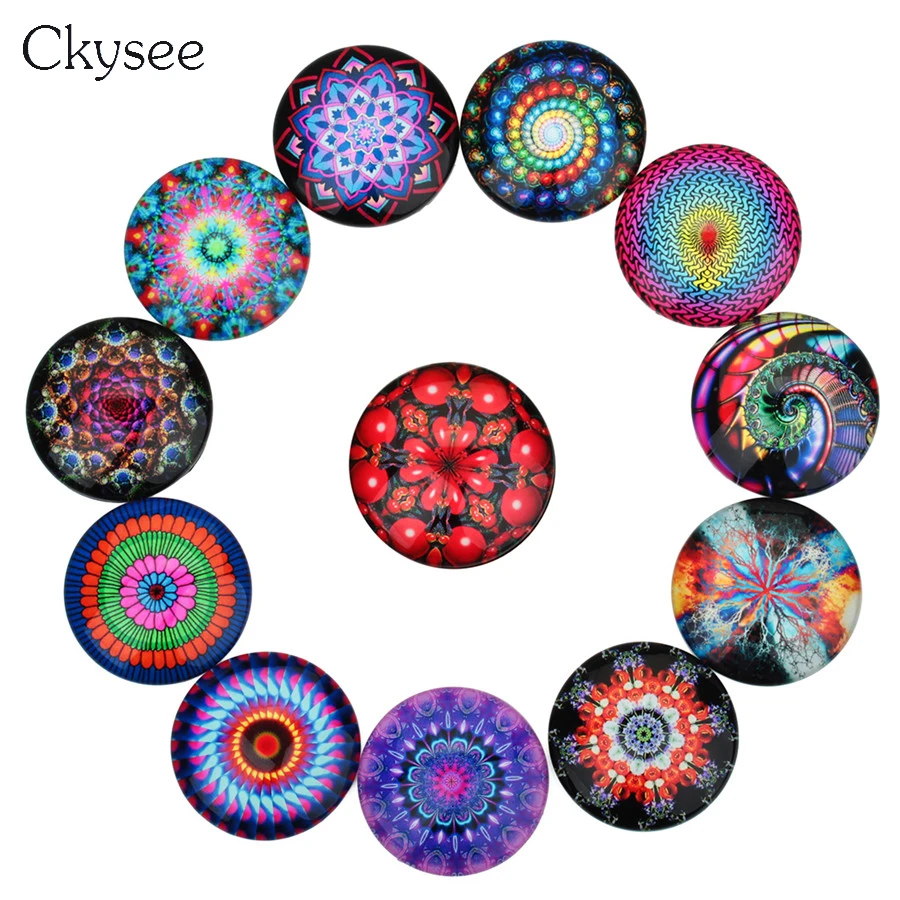 Ckysee 20 шт круглый цветной цветок фото стекло кабошон 25 мм 14 12 10 с плоской задней