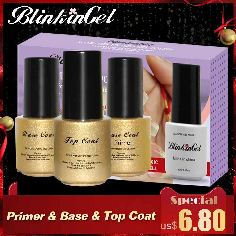 BlinkinGel 3pcs Mineral Top and Base Gel Primer Nail Polish Multi-Use &amp Coat Strengthen 6ml | Красота и здоровье