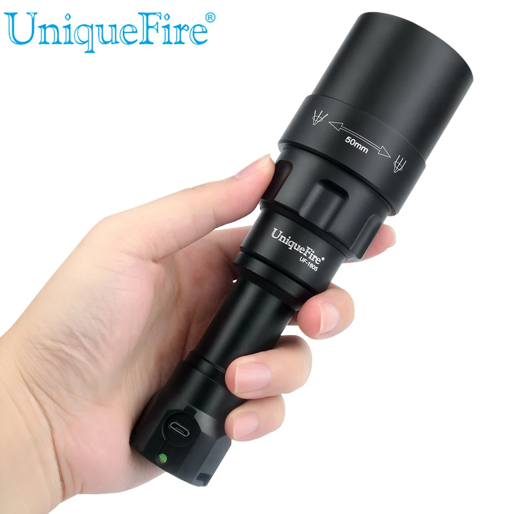 UniqueFire 1605 Zoomable 4715AS 50 мм объектив инфракрасный 850nm фонарик 3 режима ночного видения фонарь Перезаряжаемый для охоты на открытом воздухе