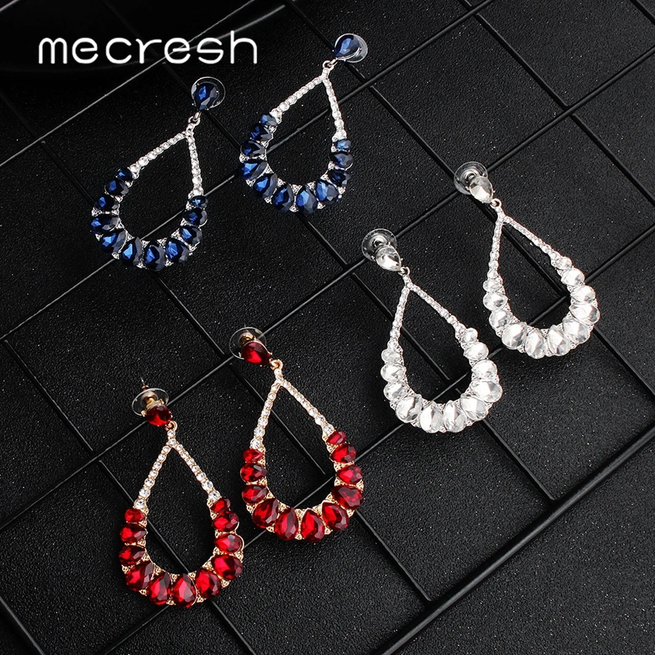 Mecresh Серебряный Синий Красный Кристалл Винтажные висячие серьги минималистичные
