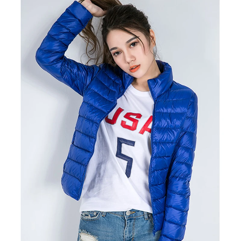 Теплый ультра легкий белая утка вниз куртка Повседневное тонкий Осенне-зимняя