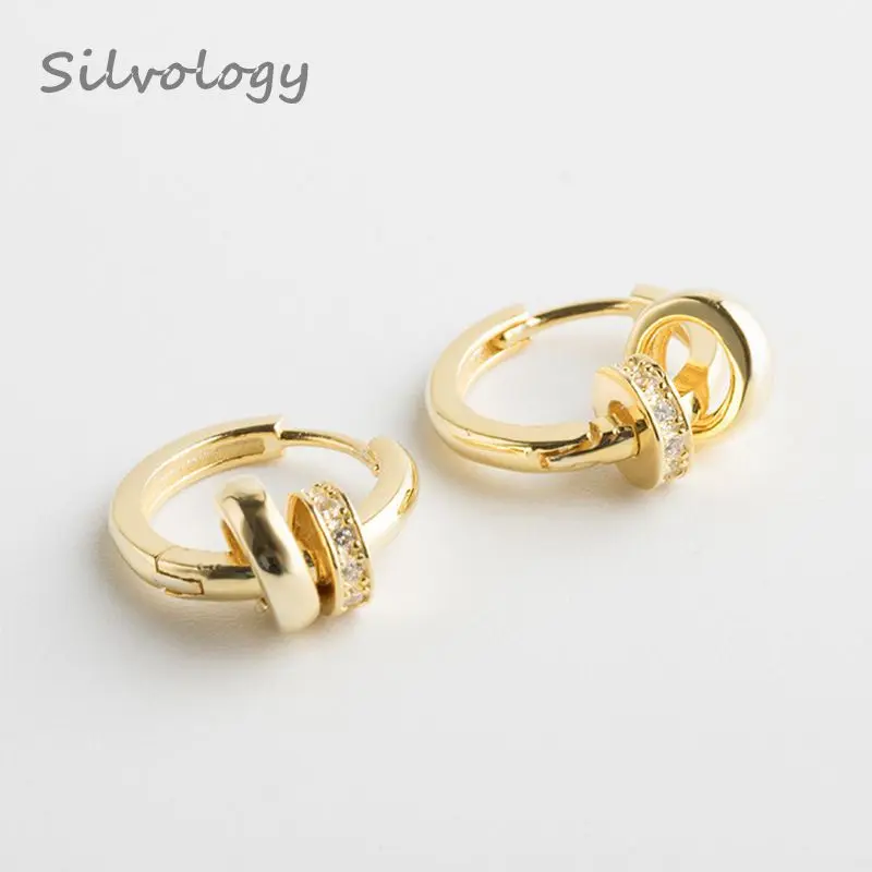 Женские серьги кольца из серебра 925 пробы с фианитом|Серьги-кольца| |