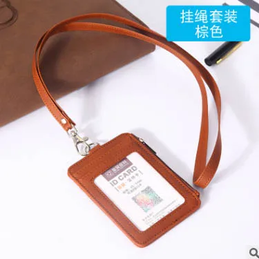 SFP-21PU-brown Держатели для кредитных карт, женские, мужские, ПУ, для банковских карт, на шею, с ремешком для карт, для автобуса, для удостоверения личности, с ПУ ремешком - Цвет: SFP-21PU-brown
