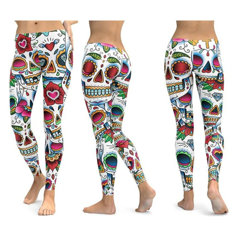 TQSKK Yoga Pants Women Sports Fitness Running Skull Leggings Sexy New Arrival Gym Wear Elastic Slim Workout | Спорт и развлечения