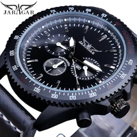 jaragar cool black racing mens automatic watches gear bezel date genuine leather wrist watch sport glow hands mechanical clock