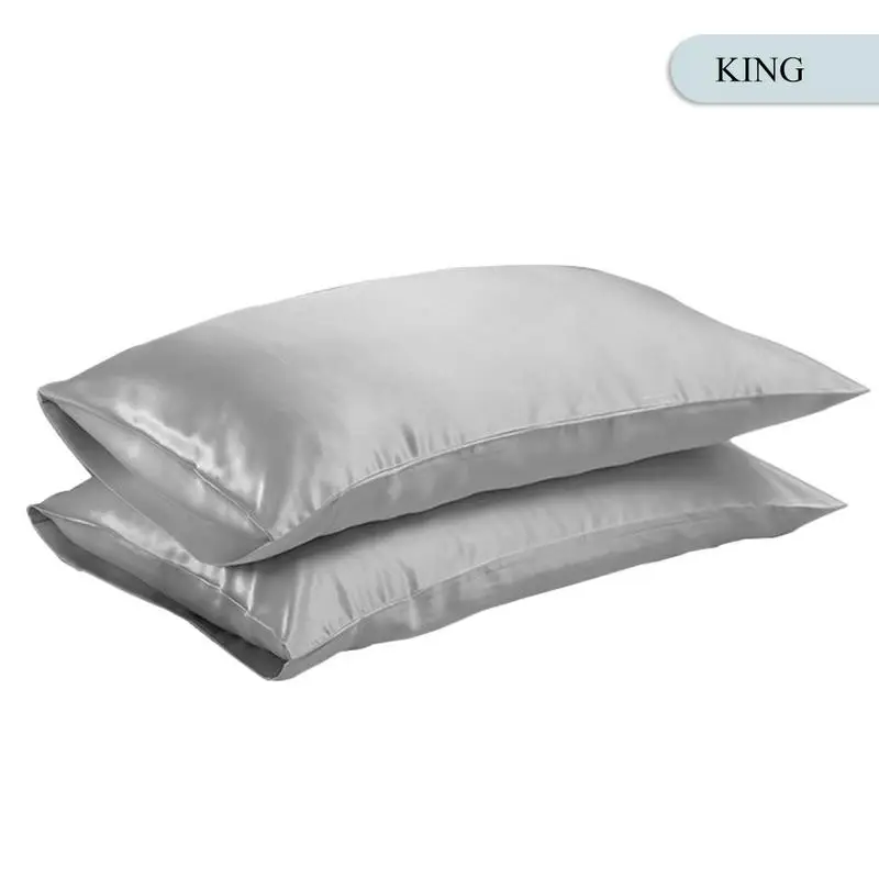 US King Silver Queen/KING Шелковый атласный чехол для подушки, постельные принадлежности, чехол для подушки, гладкий домашний белый, черный, серый, хаки, небесно-голубой, розовый, серебристый - Цвет: US King Silver